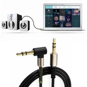 BUFFER®  3.5mm AUX Kablosu Jak Erkek Erkek L Tipi 1 Metre Ses Aktarım Kablosu thumbnail 1