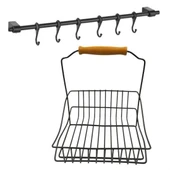 BUFFER® Retro Ferforje Askılı Siyah  Ahşap Kulplu Düzenleyici Mutfak Sepeti thumbnail 4