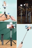 BUFFER® Kendiliğinden Işıklı Masaüstü Tripod Olabilen Telefon Tutuculu Kablosuz Kumandalı Selfie Çubuğu - 6