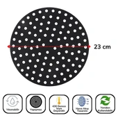 BUFFER® Siyah Isıya Dayanıklı Yıkanılabilir Silikon Fırın Ve Airfryer Yuvarlak Model Pişirme Matı 23 Cm thumbnail 7