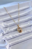 316L Çelik Gold Renk Zirkon Taşlı Kadın Kolye - TJ-BKO7635 thumbnail 2