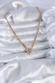 316L Çelik Gold Renk Zirkon Taşlı Kalp Model Sonsuzluk Detay Kadın Kolye - TJ-BKO7789 thumbnail 2