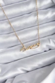 316L Çelik Zincir Gold Renk Atatürk İmzası Model Kadın Kolye - TJ-BKO7842 thumbnail 1