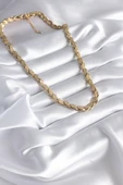 316L Çelik Gold Renk Lazer Kesim Arpa Zincir Model Kadın Kolye - TJ-BKO8285 thumbnail 2