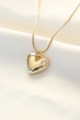 316L Çelik Gold Renk Tek Taşlı Kalp Kolye - TJ-BKO8508 thumbnail 1