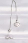 316L Çelik Zincir Gümüş Renk Beyaz Taşlı Bombeli Kalp Kolye - TJ-BKO8631 thumbnail 2