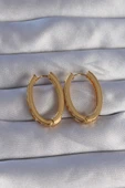 Pirinç Gold Renk Zirkon Taşlı Oval Model Küpe - TJ-BKP9079 thumbnail 2