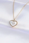 316L Çelik Zincir Gold Renk Beyaz Taşlı Bubble Kalp Kolye - TJ-BKO8737 thumbnail 1