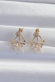 Pirinç Gold Renk Zirkon Taşlı Yassı Fiyonk Model Küpe - TJ-BKP9301 thumbnail 2