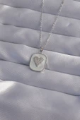 316L Çelik Zincir Mermer Desenli Gümüş Renk Zirkon Taşlı Kalp Model Kolye - TJ-BKO9014 thumbnail 1