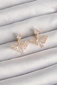 Pirinç Gold Renk Zirkon Taşlı V Model Küpe - TJ-BKP9291 thumbnail 1