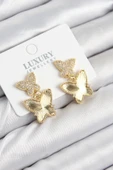 Pirinç Zirkon Taşlı Kelebek Model Gold Renk Kadın Küpe - 1