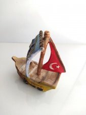 Orta Boy Gemi Biblo Türk Bayraklı Ev Masa Üstü Figür Obje Seramik - 4