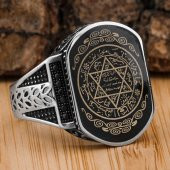 Mührü Süleyman İşlemeli 925 Ayar Gümüş Yüzük - 1