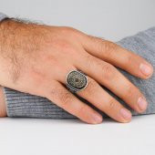 Mührü Süleyman İşlemeli 925 Ayar Gümüş Yüzük - 2