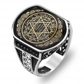 Mührü Süleyman İşlemeli 925 Ayar Gümüş Yüzük - 3