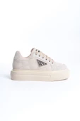 PRAG Bağcıklı Ortopedik Taban Desenli Kadın Sneaker Spor Ayakkabı  CKT - Krem - 6