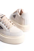 PRAG Bağcıklı Ortopedik Taban Desenli Kadın Sneaker Spor Ayakkabı  CKT - Krem - 5