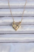 316L Çelik Zincir Altın Renk Zirkon Taşlı Mıknatıslı Kalp Kolye - TJ-BKO9081 thumbnail 1