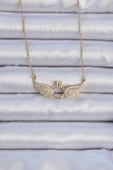 316L Çelik Zincir Altın Renk Kanatlı Tektaş Kolye - TJ-BKO9077 thumbnail 1