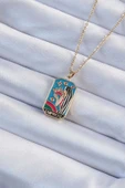 316L Çelik Zincir Altın Renk Taç ve Kız Figürlü Renkli Mineli Tarot Kolye - TJ-BKO9229 thumbnail 1