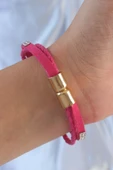 Pembe Renk Zirkon Taşlı Deri Çoklu Bileklik - TJ-BB6352 thumbnail 2