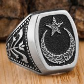 Ay Yıldız Tasarımlı Lale Motifli 925 Ayar Gümüş Yüzük thumbnail 1