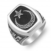 Ay Yıldız Tasarımlı Lale Motifli 925 Ayar Gümüş Yüzük thumbnail 3