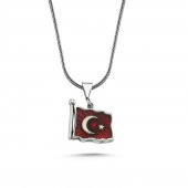 Ayyıldız Türk Bayrağı 60 cm 925 Gümüş Kolye - 1