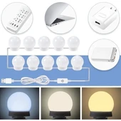 BUFFER® Nostalji Hollywood Tarzı 10lu Makyaj Masası Aynası Beyaz Led Işıklı Lamba USB thumbnail 5