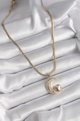 316L Çelik Gold Renk Çelik İtalyan Zincir Zirkon Taşlı Halil Figür Kalp Detay Kadın Kolye - TJ-BKO9591 thumbnail 2