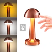 BUFFER® Mantar Model Bronz Renk Şarjlı Dokunmatik 3 Renkli LED Masa Lambası thumbnail 2