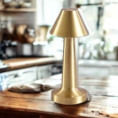 BUFFER® Çatı Model Gold Renk Şarjlı Dokunmatik 3 Renkli LED Masa Lambası thumbnail 5