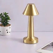 BUFFER® Çatı Model Gold Renk Şarjlı Dokunmatik 3 Renkli LED Masa Lambası thumbnail 1