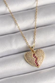 316L Çelik Gold Renk Zincir Zirkon Taşlı Kalp Model Kadın Kolye - TJ-BKO9644 thumbnail 1