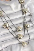 Pirinç Füme Renk Zincir 3D Gold Renk Kalp Model Kadın Kolye - TJ-BKO9618 thumbnail 1