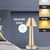 BUFFER® Çatı Model Gold Renk Şarjlı Dokunmatik 3 Renkli LED Masa Lambası thumbnail 2