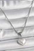 316L Çelik Gümüş Renk Zincir 3D Kalp Model Kadın Kolye - TJ-BKO9771 thumbnail 1