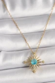 316L Çelik Gold Renk Zincir Mavi Taş Detaylı Kuzey Yıldız Model Kadın Kolye - TJ-BKO9806 thumbnail 1