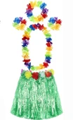 YETIŞKIN VE ÇOCUK UYUMLU LUAU ALOHA HAWAII YEŞIL ETEK VE RENKLI KOLYE TAÇ 2 ADET BILEKLIK SETI - 1