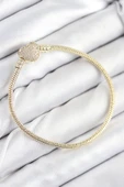 Tahtakale Toptancı Pirinç Charm Zirkon Taşlı Kalp Model Gold Renk Kadın Bileklik 7809 - 1