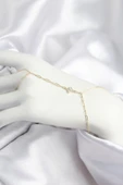 Tahtakale Toptancı Pirinç Zirkon Taşlı Mavi Boncuklu Yonca Model Gold Renk Şahmeran 721 - 1