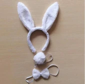 Tavşan Kostüm Seti Taç Papyon Kuyruk Beyaz Renk thumbnail 3