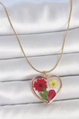 316L Çelik Gold Renk Zincir Epokis Kalp Doğal Çiçek Model Kadın Kolye - TJ-BKO10068 thumbnail 1