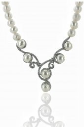 Gösterişli Üst Kalite İnci Gerdanlık 925 Gümüş Kolye - 2