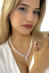 Gösterişli Üst Kalite İnci Gerdanlık 925 Gümüş Kolye - 4