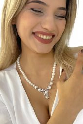 Gösterişli Üst Kalite İnci Gerdanlık 925 Gümüş Kolye - 5