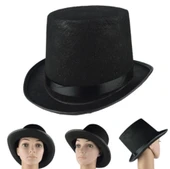 Yetişkin Boy Siyah Renk Keçe Sihirbaz Fötr Şapka thumbnail 1