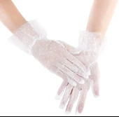 Kısa Boy Güpürlü Beyaz Puantiyeli Tül Eldiven thumbnail 3
