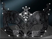 Kristal Gümüş Taşlı Siyah Lazer Kesim Metal Lüks Maske thumbnail 4